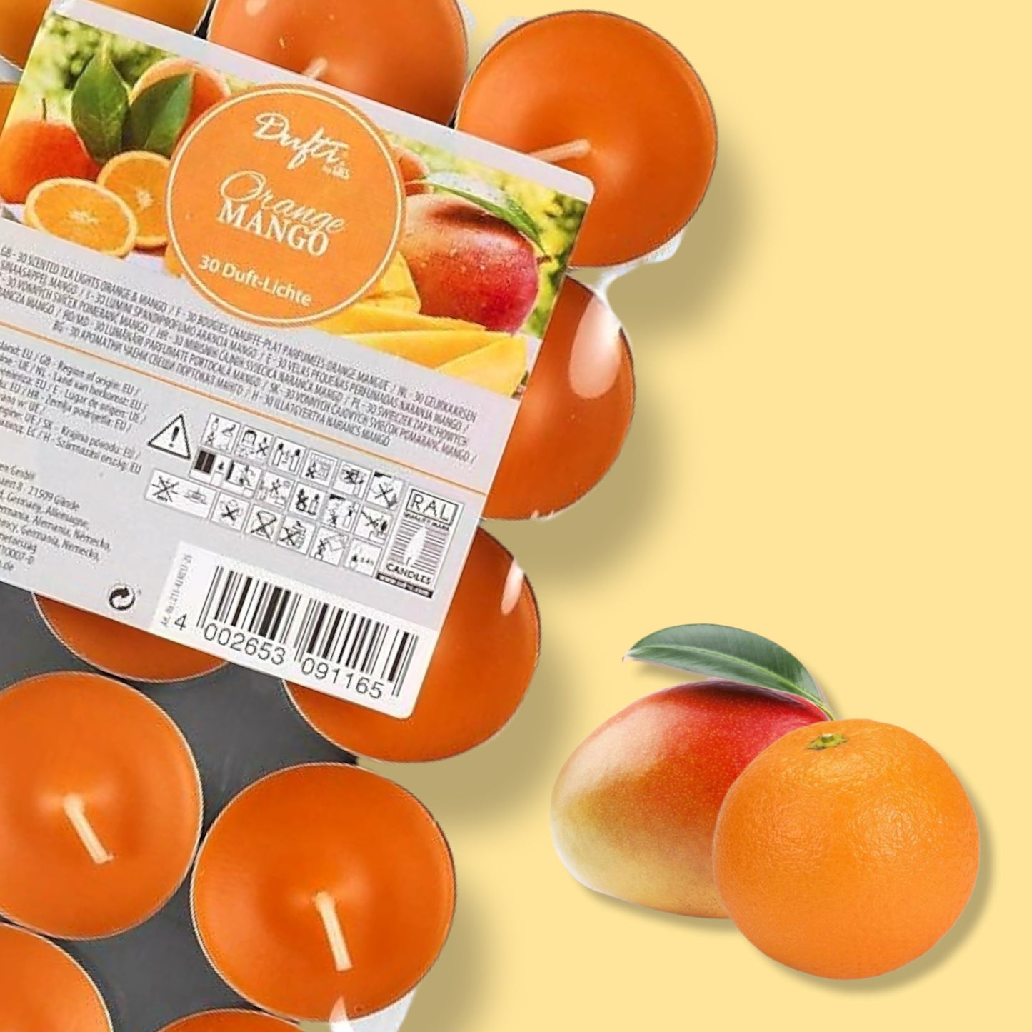 Duft-Teelichtkerzen "Orange Mango" 4h - by GIES -